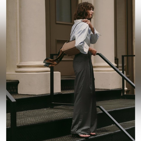 Verafied New York High Rise Slouchy Wool Blend Gray Wide Leg Trouser Pants- S - Picture 3 of 16